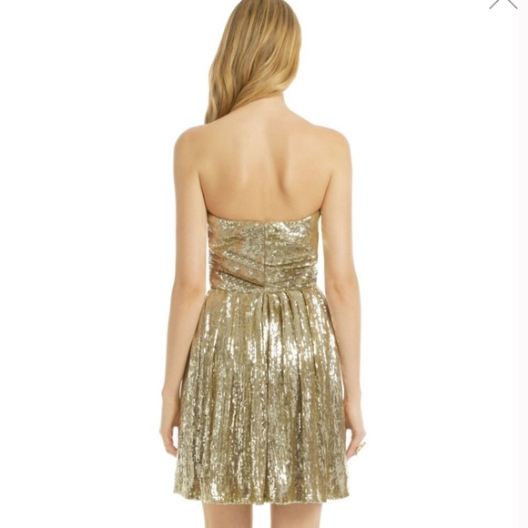 Badgley Mischka Gold Sequin Strapless Corset Dress - Picture 2 of 7